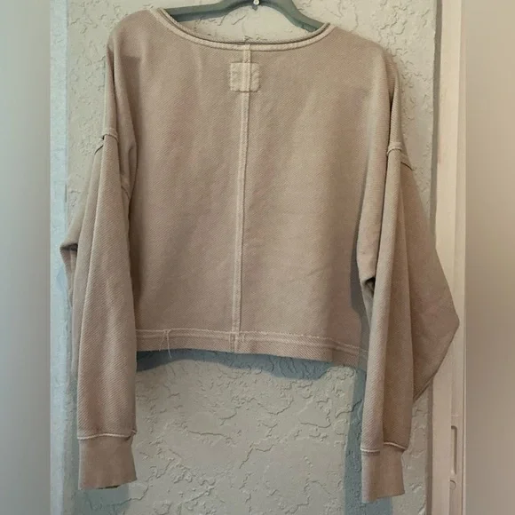 Aerie Light Tan Textured Long Cropped Sweatshirt - Picture 4 of 7